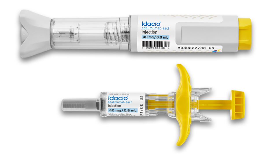 Two IDACIO delivery devices: Physioject Pre-filled Autoinjector and Pre-filled Syringe